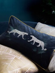 Wylder Black Dusk Leopard Rectangular Embroidered Piped Velvet Cushion - Image 4 of 6
