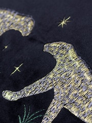 Wylder Black Dusk Leopard Rectangular Embroidered Piped Velvet Cushion - Image 5 of 6