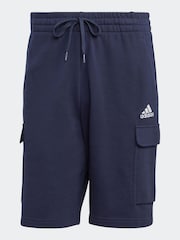 adidas Blue Essentials French Terry Cargo 100% Cotton Shorts - Image 6 of 6