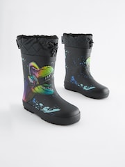 Black/Lime Green Dinosaur Thinsulate™ Warm Lined Cuff Wellies - Image 1 of 6