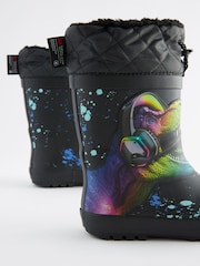 Black/Lime Green Dinosaur Thinsulate™ Warm Lined Cuff Wellies - Image 3 of 6