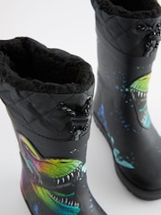 Black/Lime Green Dinosaur Thinsulate™ Warm Lined Cuff Wellies - Image 4 of 6