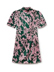 Another Sunday Puff Sleeve Mini Knot Dress With Open Back In Pink And Green - Image 5 of 7