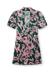 Another Sunday Puff Sleeve Mini Knot Dress With Open Back In Pink And Green - Image 6 of 7