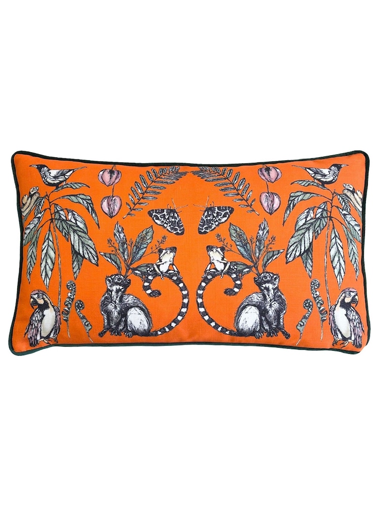 Wylder Tropics Orange Wild Mirrored Creatures Digitally Printed Piped Cushion - Image 2 of 4