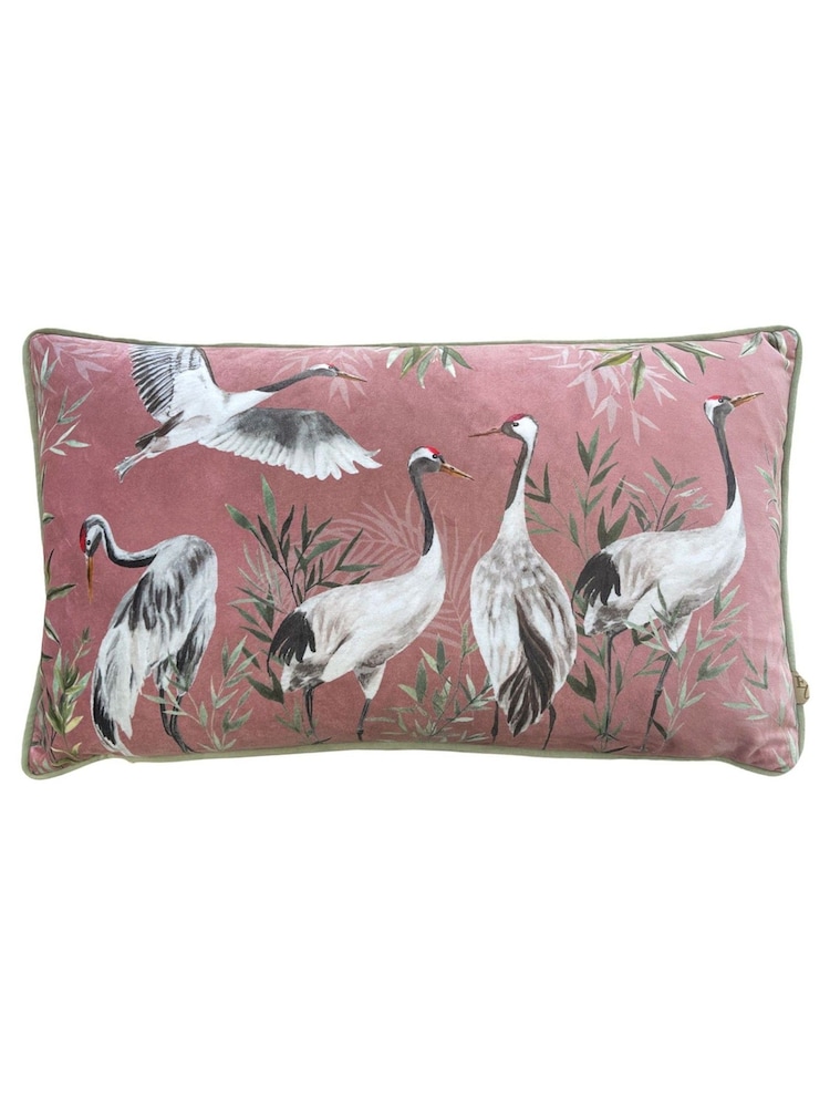 Wylder Tropics Grey Orient Chinoiserie Birds Digitally Printed Velvet Cushion - Image 2 of 4