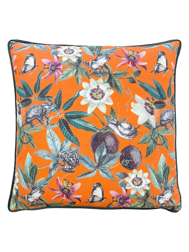 Wylder Tropics Orange Wild Passion Creatures Digitally Printed Piped Cushion - Image 2 of 4