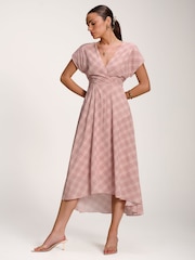 Jolie Moi Pink Check Print Maxi Dress - Image 5 of 6