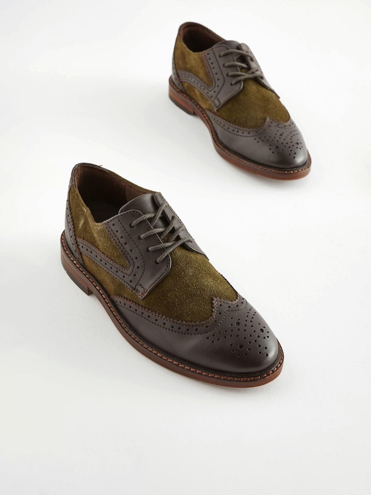 Khaki Green Standard Fit (F) Leather Brogues - Image 1 of 6