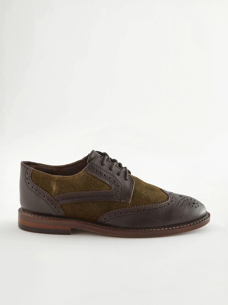 Khaki Green Standard Fit (F) Leather Brogues - Image 2 of 6 Khaki Green Standard Fit (F) Leather Brogues - Image 2 of 6