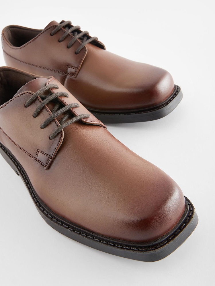 Tan Brown Leather Square Toe Shoes - Image 5 of 5 Tan Brown Leather Square Toe Shoes - Image 5 of 5