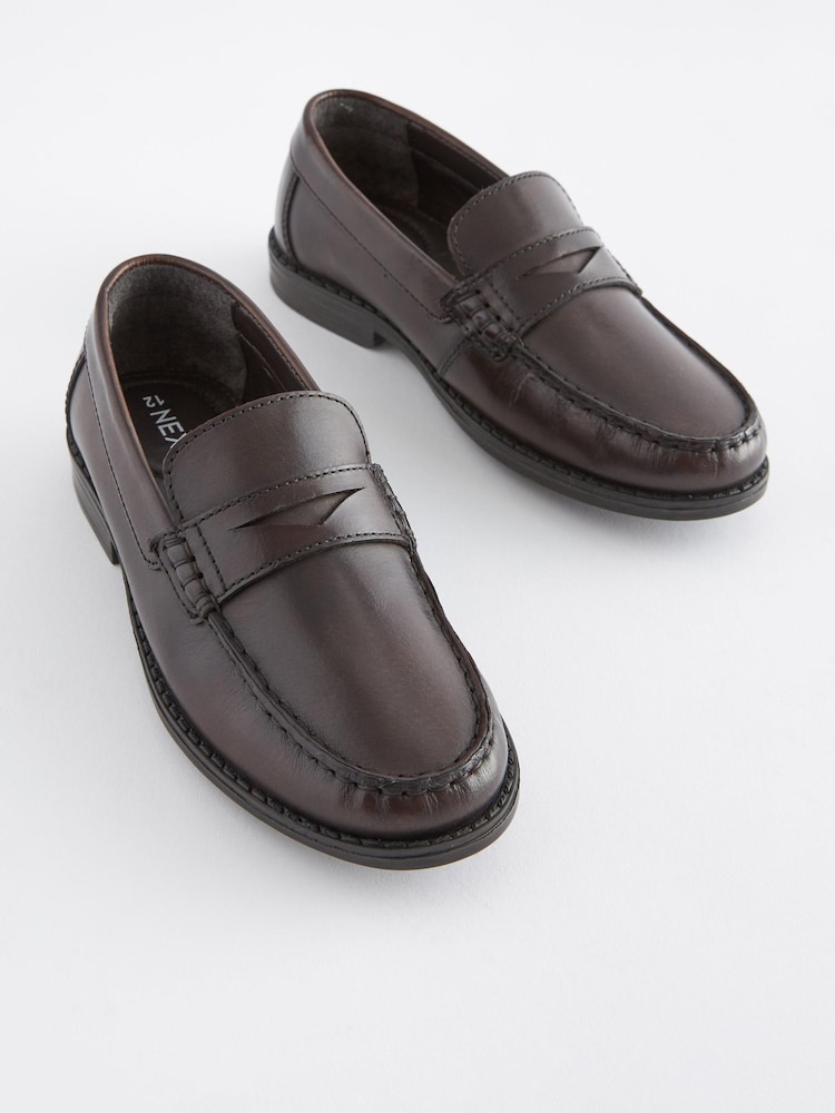 Chocolate Brown Leather Loafers - Image 1 of 5 Chocolate Brown Leather Loafers - Image 1 of 5
