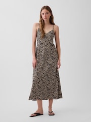 Gap Black Zebra Print Midi Slip Dress - Image 1 of 4