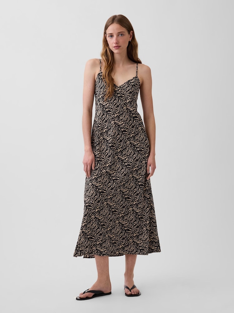 Gap Black Zebra Print Midi Slip Dress - Image 1 of 4