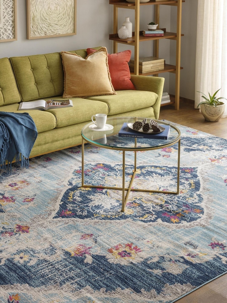 LIVABLISS Blue Floransa Vintage Traditional Boho Round Rug - Image 2 of 7 LIVABLISS Blue Floransa Vintage Traditional Boho Round Rug - Image 2 of 7