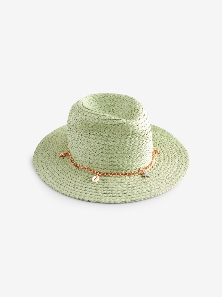 Sage Green Panama Hat with Shell Trim - Image 6 of 6 Sage Green Panama Hat with Shell Trim - Image 6 of 6