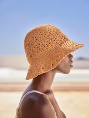 Natural Crochet Bucket Hat - Image 3 of 4