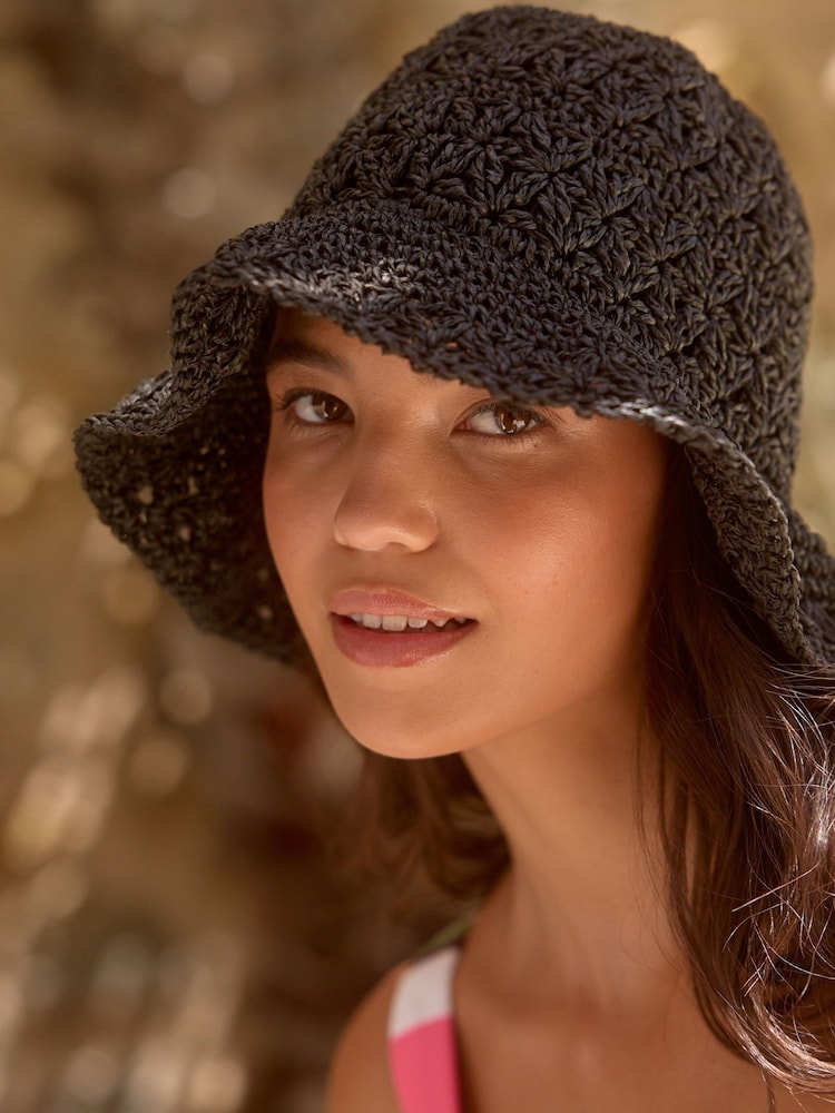 Black Crochet Bucket Hat - Image 1 of 4 Black Crochet Bucket Hat - Image 1 of 4