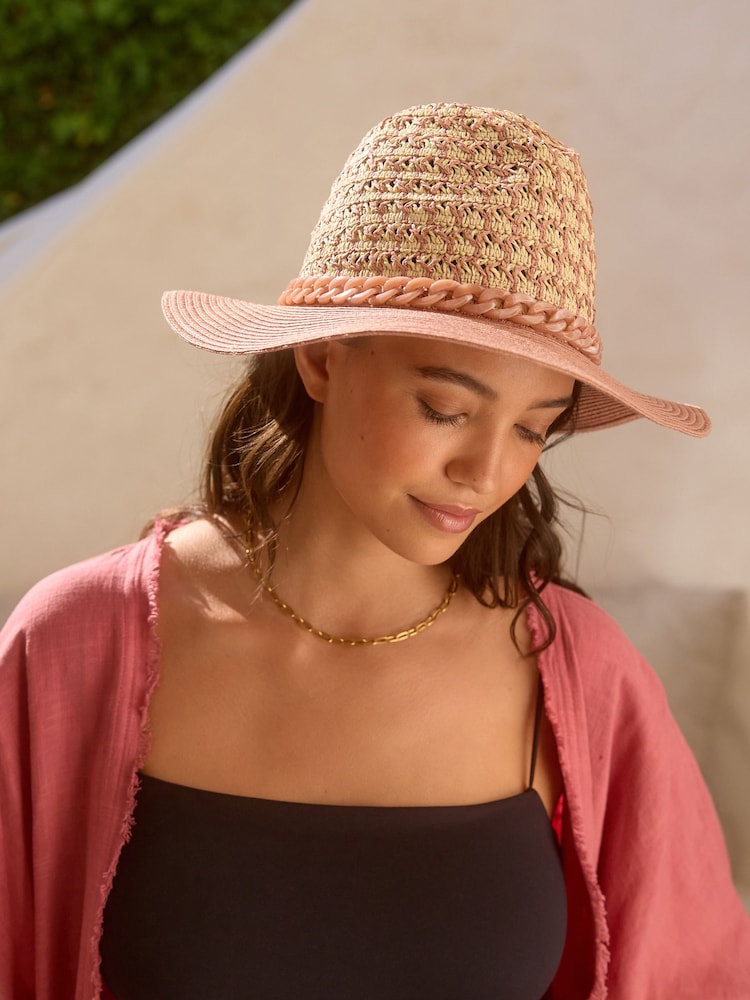 Pink Panama Hat With Chain - Image 1 of 5