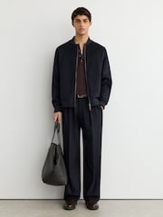 Reiss Navy Canonbury Wool-Blend Zip-Through Bomber Jacket - Image 1 of 7