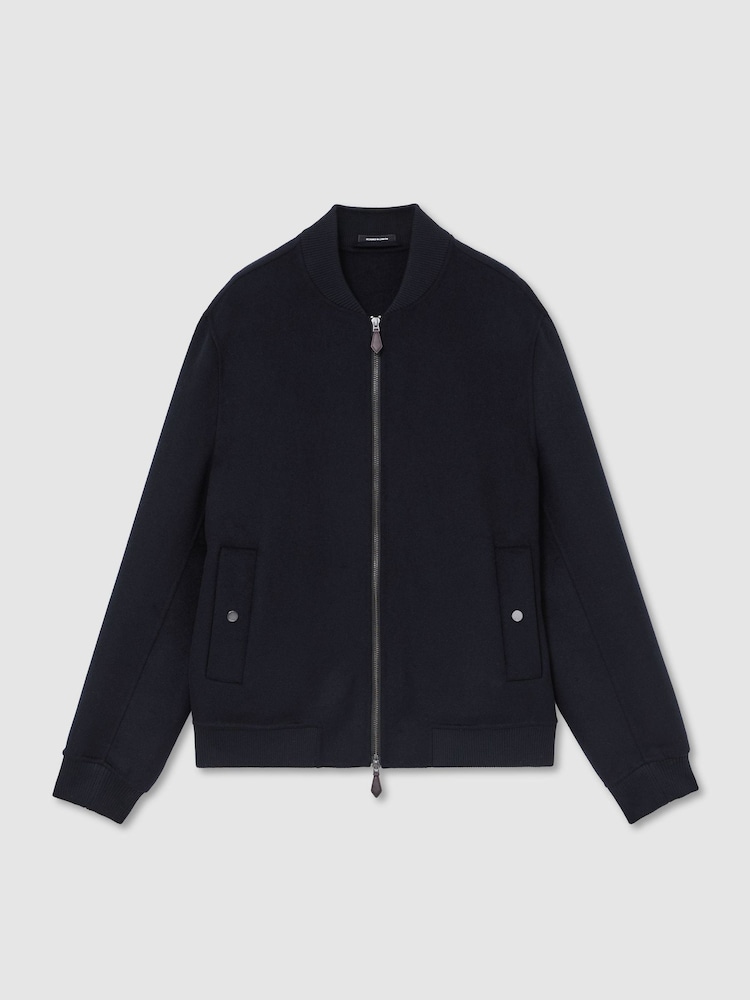 Reiss Navy Canonbury Wool-Blend Zip-Through Bomber Jacket - Image 2 of 7