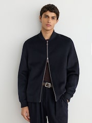 Reiss Navy Canonbury Wool-Blend Zip-Through Bomber Jacket - Image 4 of 7