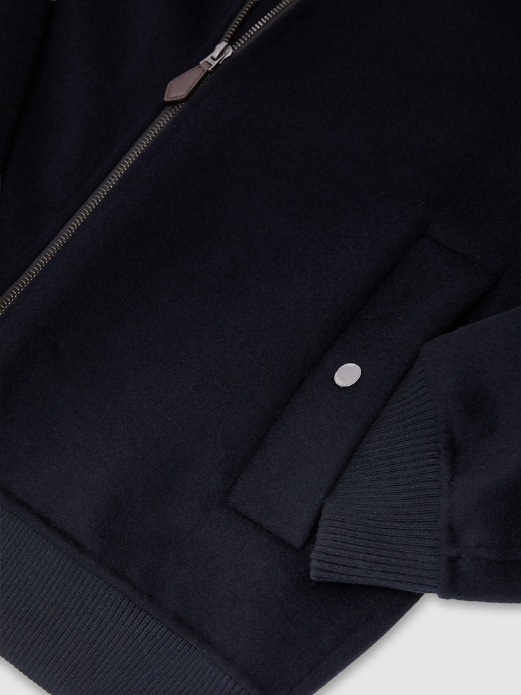Reiss Navy Canonbury Wool-Blend Zip-Through Bomber Jacket - Image 7 of 7