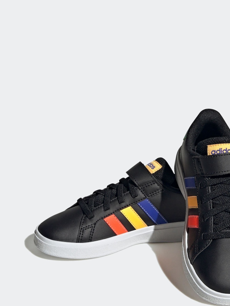 adidas Multi Black Grand Court Elastic Lace and Top Strap Trainers - Image 3 of 10