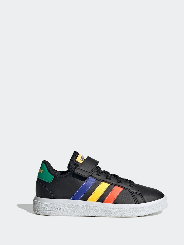 adidas Multi Black Grand Court Elastic Lace and Top Strap Trainers - Image 4 of 10