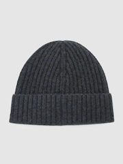 Reiss Charcoal Grey Belfry Merino Wool-Blend Wide-Rib Beanie - Image 1 of 3