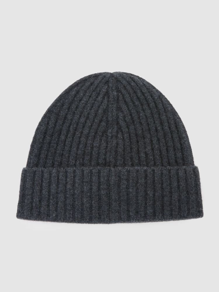 Reiss Charcoal Grey Belfry Merino Wool-Blend Wide-Rib Beanie - Image 1 of 3 Reiss Charcoal Grey Belfry Merino Wool-Blend Wide-Rib Beanie - Image 1 of 3