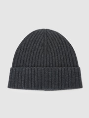 Reiss Charcoal Grey Belfry Merino Wool-Blend Wide-Rib Beanie - Image 3 of 3