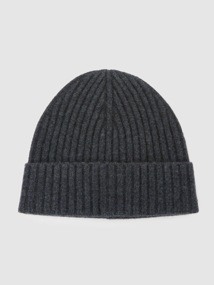 Reiss Charcoal Grey Belfry Merino Wool-Blend Wide-Rib Beanie - Image 3 of 3 Reiss Charcoal Grey Belfry Merino Wool-Blend Wide-Rib Beanie - Image 3 of 3
