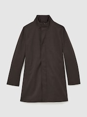 Reiss Dark Brown Flaye Hybrid Gilet-Insert Funnel-Neck Overcoat - Image 2 of 9
