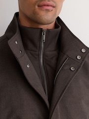 Reiss Dark Brown Flaye Hybrid Gilet-Insert Funnel-Neck Overcoat - Image 4 of 9