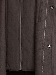 Reiss Dark Brown Flaye Hybrid Gilet-Insert Funnel-Neck Overcoat - Image 5 of 9