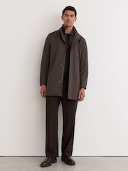 Reiss Dark Brown Flaye Hybrid Gilet-Insert Funnel-Neck Overcoat - Image 6 of 9