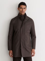 Reiss Dark Brown Flaye Hybrid Gilet-Insert Funnel-Neck Overcoat - Image 7 of 9