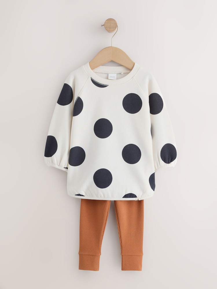 Cream Mono Spot Sweatshirt and Leggings Set (3mths-7yrs) - Image 1 of 5
