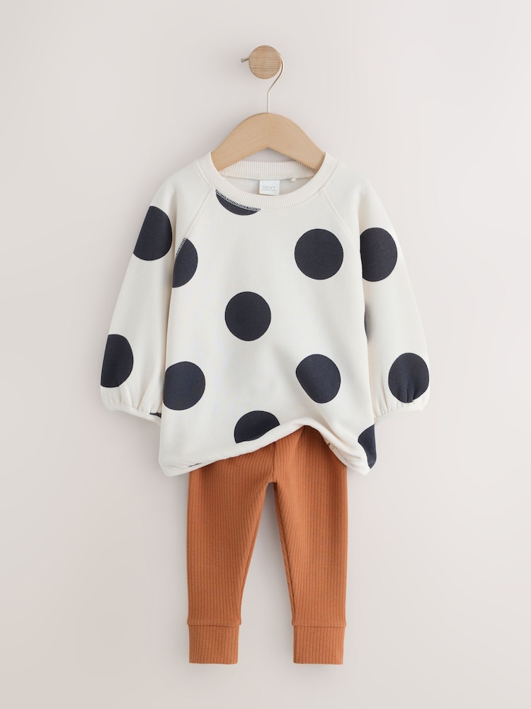 Cream Mono Spot Sweatshirt and Leggings Set (3mths-7yrs) - Image 2 of 5