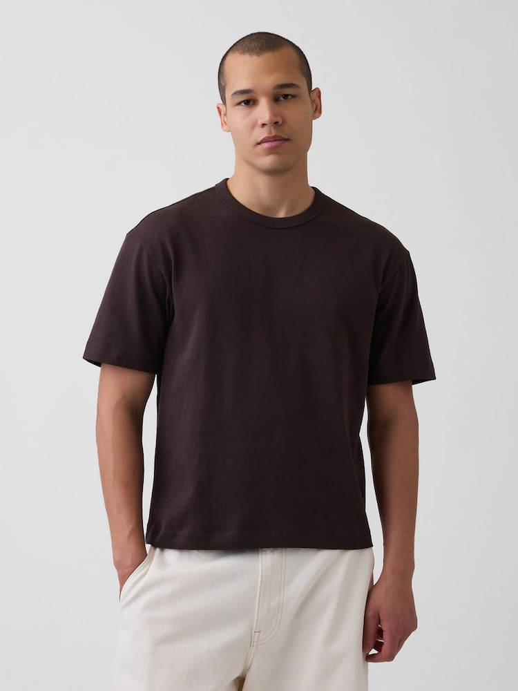 Gap Dark Brown Heavyweight Boxy Short Sleeve T-Shirt - Image 1 of 4 Gap Dark Brown Heavyweight Boxy Short Sleeve T-Shirt - Image 1 of 4
