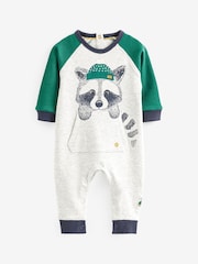 FatFace Grey Baby Marl Racoon Romper - Image 1 of 6