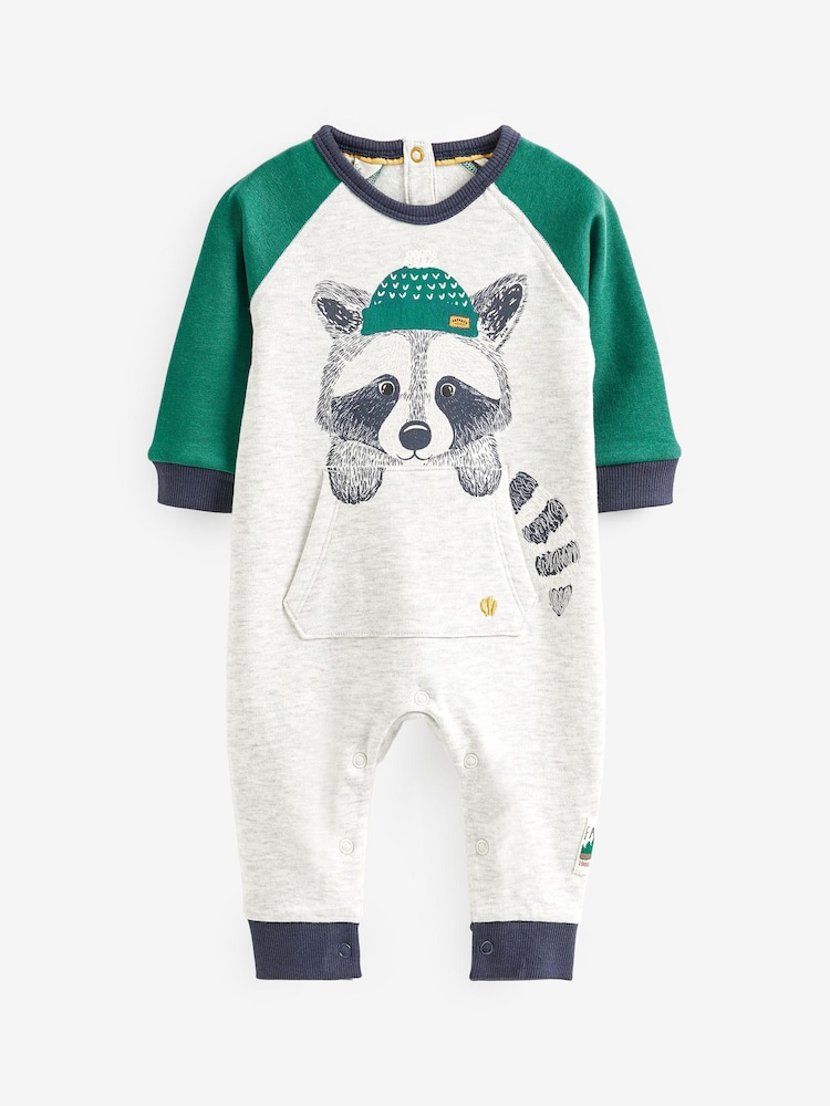 FatFace Grey Baby Marl Racoon Romper - Image 1 of 6
