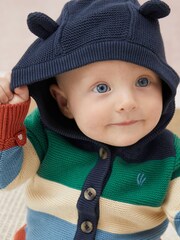 Cardigan FatFace Baby rayé en maille avec ours - Image 1 of 3
