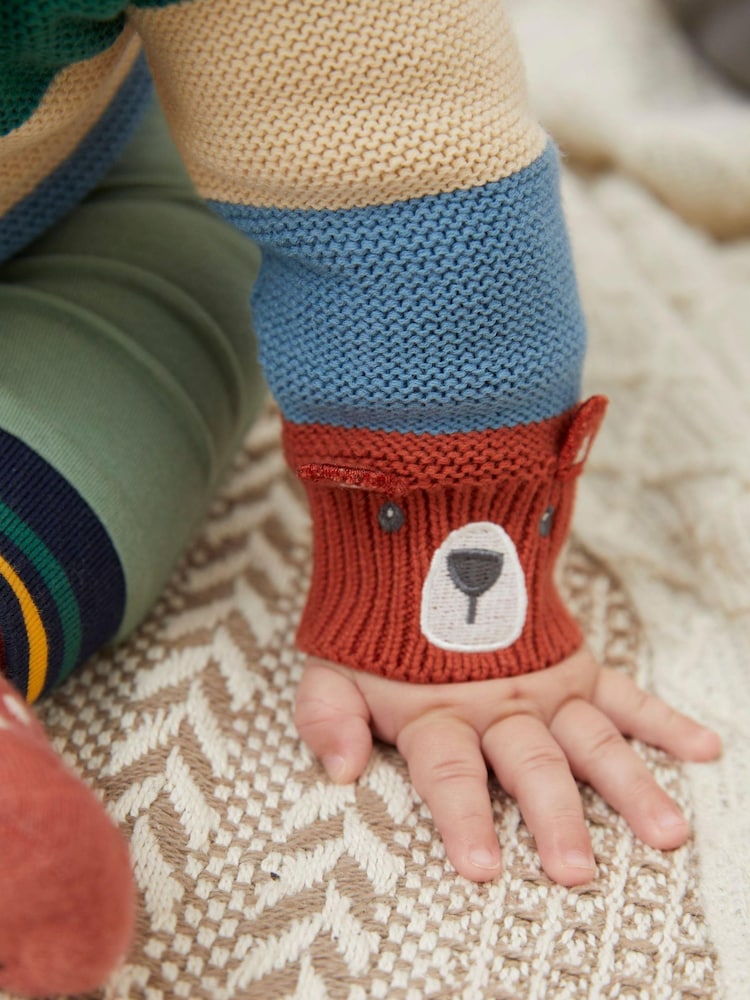 Cardigan FatFace Baby rayé en maille avec ours - Image 3 of 3