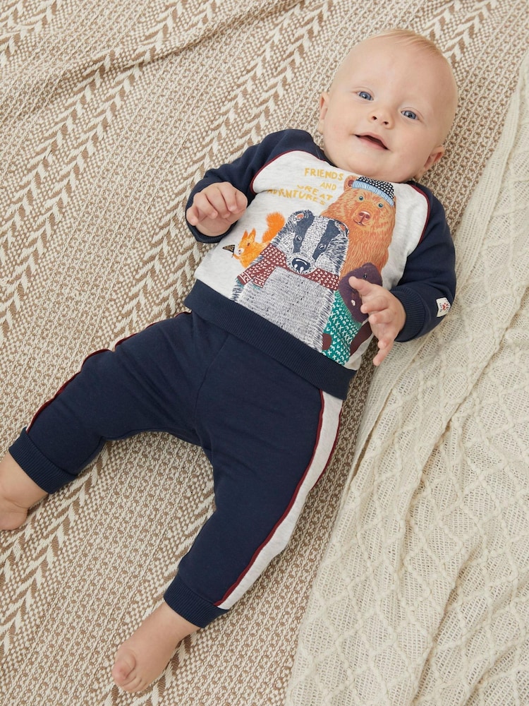 FatFace Navy Baby Animal Sweat Set - Image 1 of 7
