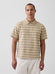 Gap Beige stripe Relaxed Pique Polo Shirt - Image 1 of 4