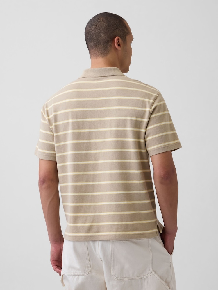 Gap Beige stripe Relaxed Pique Polo Shirt - Image 2 of 4 Gap Beige stripe Relaxed Pique Polo Shirt - Image 2 of 4