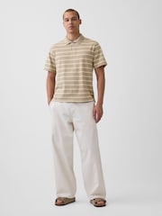 Gap Beige stripe Relaxed Pique Polo Shirt - Image 3 of 4