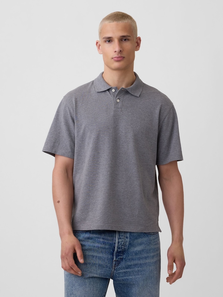 Gap Grey Relaxed Pique Polo Shirt - Image 1 of 4 Gap Grey Relaxed Pique Polo Shirt - Image 1 of 4